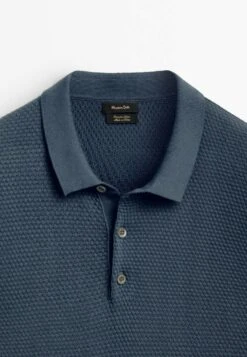 Massimo Dutti Textured Short Sleeve - Polo Shirt - Mottled Dark Blue -Massimo Dutti Shop 18efce179df6453badd5a98d9a77b029