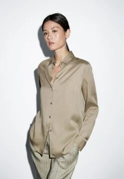 Massimo Dutti FLOWING LONG SLEEVE - Button-down Blouse - Ochre