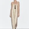 Massimo Dutti FLOWING STRIPE PRINT MIDI - Maxi Dress - Mottled Beige
