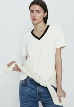 Massimo Dutti With Contrast V-Neck - Basic T-Shirt