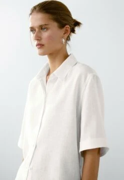 Massimo Dutti SHORT SLEEVE GARMENT - Button-down Blouse - White -Massimo Dutti Shop 1a456d630752424b8afa6f78be32a0cd