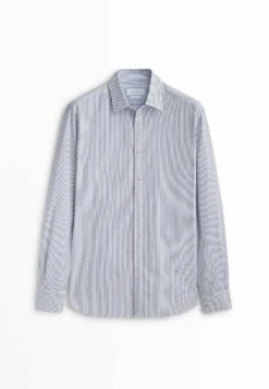 Massimo Dutti Regular Fit Striped Two Ply- Formal Shirt - Blue -Massimo Dutti Shop 1a48d7ccacd84b1e91c97e2e0ceb00b3