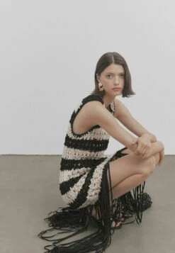 Massimo Dutti Studio - Striped BraidedWith Fringing - Maxi Dress - Black -Massimo Dutti Shop 1a4d4d94101b4065b376edb698ee4216