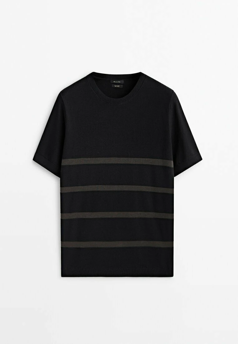 Massimo Dutti Stripe Textured - Print T-Shirt - Black 12 Massimo Dutti Stripe Textured - Print T-Shirt - Black - Image 10