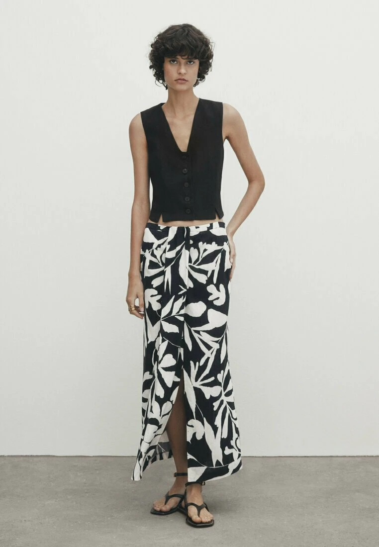 Massimo Dutti Floral Print- Wrap Skirt - Black 4 Massimo Dutti Floral Print- Wrap Skirt - Black - Image 2