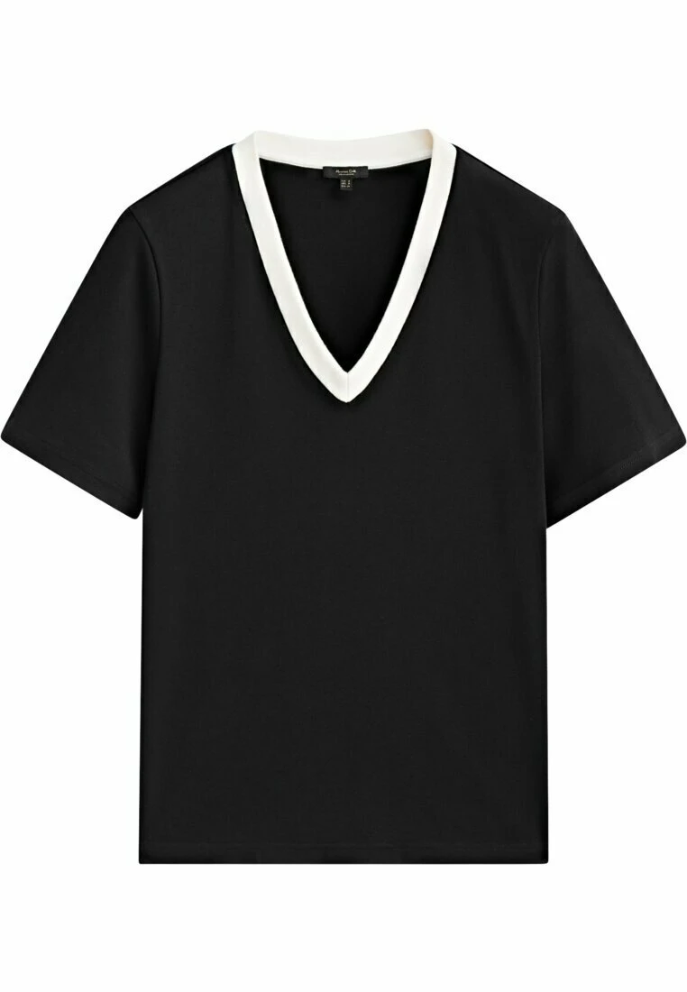 Massimo Dutti With Contrast V-Neck - Basic T-Shirt 6 Massimo Dutti With Contrast V-Neck - Basic T-Shirt - Image 4