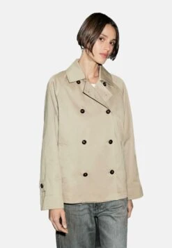 Massimo Dutti SHORT WITH BUTTON DETAIL ON THE COLLAR - Trenchcoat - BEIGE