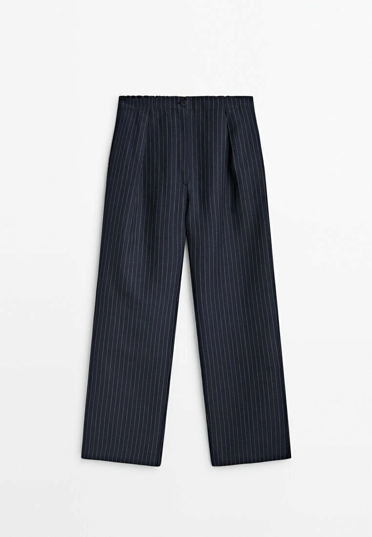 Massimo Dutti Striped With Elasticated Waistband And Darts- Trousers - Dark Blue 8 Massimo Dutti Striped With Elasticated Waistband And Darts- Trousers - Dark Blue - Image 6