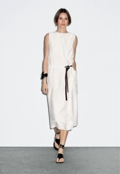 Massimo Dutti MIDI WITH BELT DETAIL - Day Dress - White