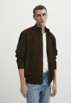 Massimo Dutti Leather Jacket - Khaki