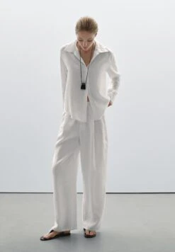 Massimo Dutti OPEN COLLAR LONG SLEEVE - Button-down Blouse - White -Massimo Dutti Shop 1c7dda4bf45941e7b952ff82ee874121