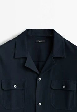 Massimo Dutti Micro- Short Sleeve With Pockets- Shirt - Dark Blue -Massimo Dutti Shop 1ccd3cabc9ff437e884000c943ca6fd6