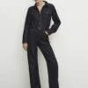 Massimo Dutti Straight Rinse Wash With Stitching - Jumpsuit - Blue