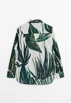 Massimo Dutti Palm Tree Print - Button-Down Blouse - Green -Massimo Dutti Shop 1ce9daecf24a48a99385dfbc24fb67f3
