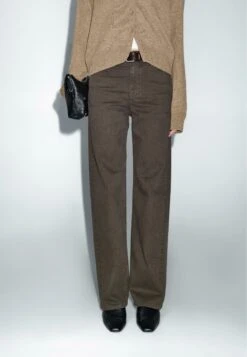 Massimo Dutti HIGH-WAIST WIDE-LEG - Wide Leg - Dark Brown