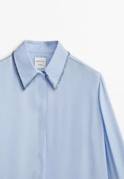 Massimo Dutti Studio Flowing With Rhinestone Detail 09407954 - Button-Down Blouse - Light Blue -Massimo Dutti Shop 1dbf62c268a2461cac68560e7a8c2308