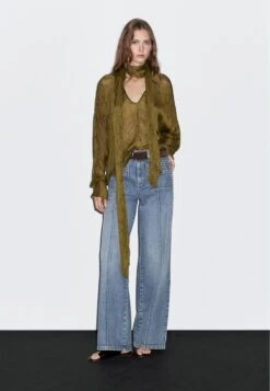 Massimo Dutti FLOWING ANIMAL PRINT GARMENT - Blouse - Green