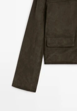 Massimo Dutti LINED BUTTONS - Leather Jacket - Mottled Dark Green -Massimo Dutti Shop 1eb8c4cb210247aa8363219bc52a6e08