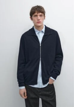 Massimo Dutti ZIP-UP HIGH NECK - Cardigan - Dark Blue