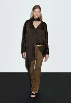 Massimo Dutti LONG FLOWING GARMENT WITH TIED NECK - Blouse - Dark Brown 15 Massimo Dutti LONG FLOWING GARMENT WITH TIED NECK - Blouse - Dark Brown -Massimo Dutti Shop 1f0a9053551043fe83429496523c1748