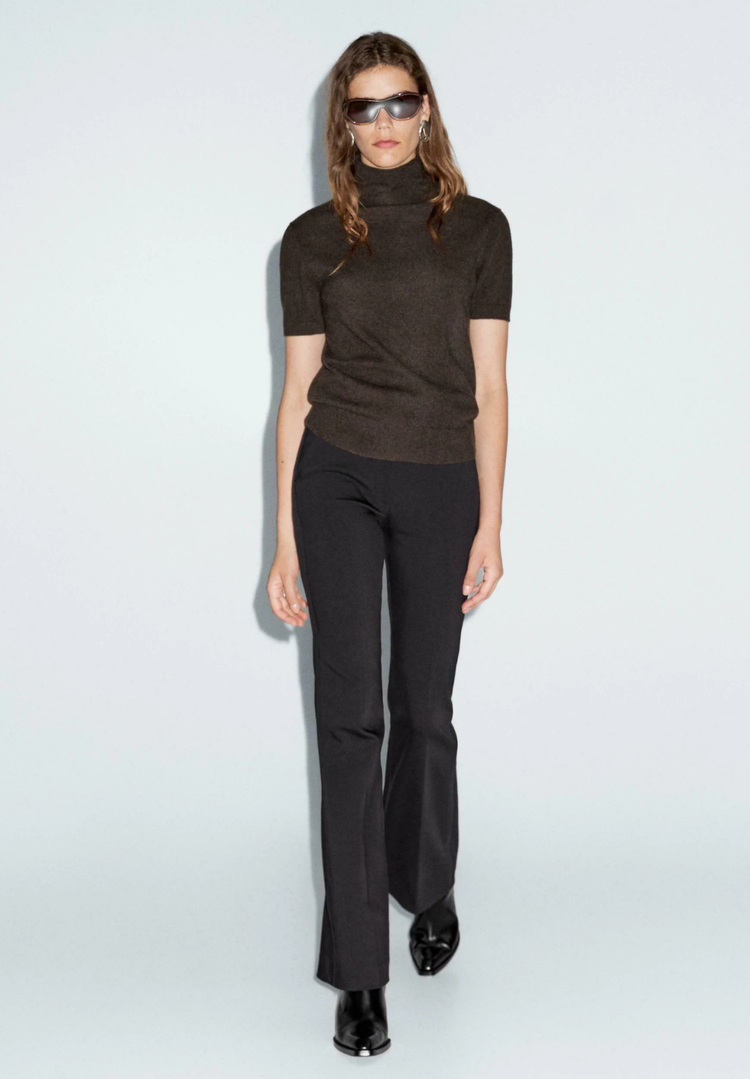 Massimo Dutti HIGH NECK WITH SHORT SLEEVE - Basic T-shirt - Mottled Dark Brown 3 Massimo Dutti HIGH NECK WITH SHORT SLEEVE - Basic T-shirt - Mottled Dark Brown