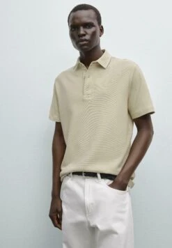 Massimo Dutti TEXTURED SHORT SLEEVE POLO NECK - Polo Shirt - Sand