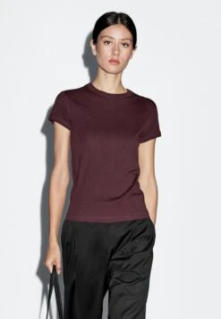 Massimo Dutti CREW NECK WITH SHORT SLEEVES - Basic T-shirt - Bordeaux