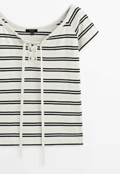 Massimo Dutti Striped With Neckline - Print T-Shirt - Beige -Massimo Dutti Shop 208d72bc8f474d70b5eab6aaae37e20a