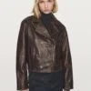 Massimo Dutti BIKER - Leather Jacket - Brown