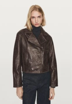 Massimo Dutti BIKER - Leather Jacket - Brown