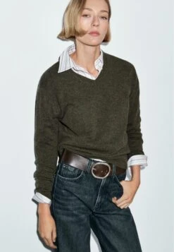 Massimo Dutti V-NECK - Jumper - Green