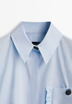 Massimo Dutti Studio - Poplin With Ruffled Pocket- Button-Down Blouse - Blue -Massimo Dutti Shop 20ecf1cbf8da44e48d3e0106d621b324