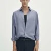 Massimo Dutti Textured Bird S-Eye - Shirt - Blue/Black Denim