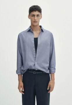 Massimo Dutti Textured Bird S-Eye - Shirt - Blue/Black Denim