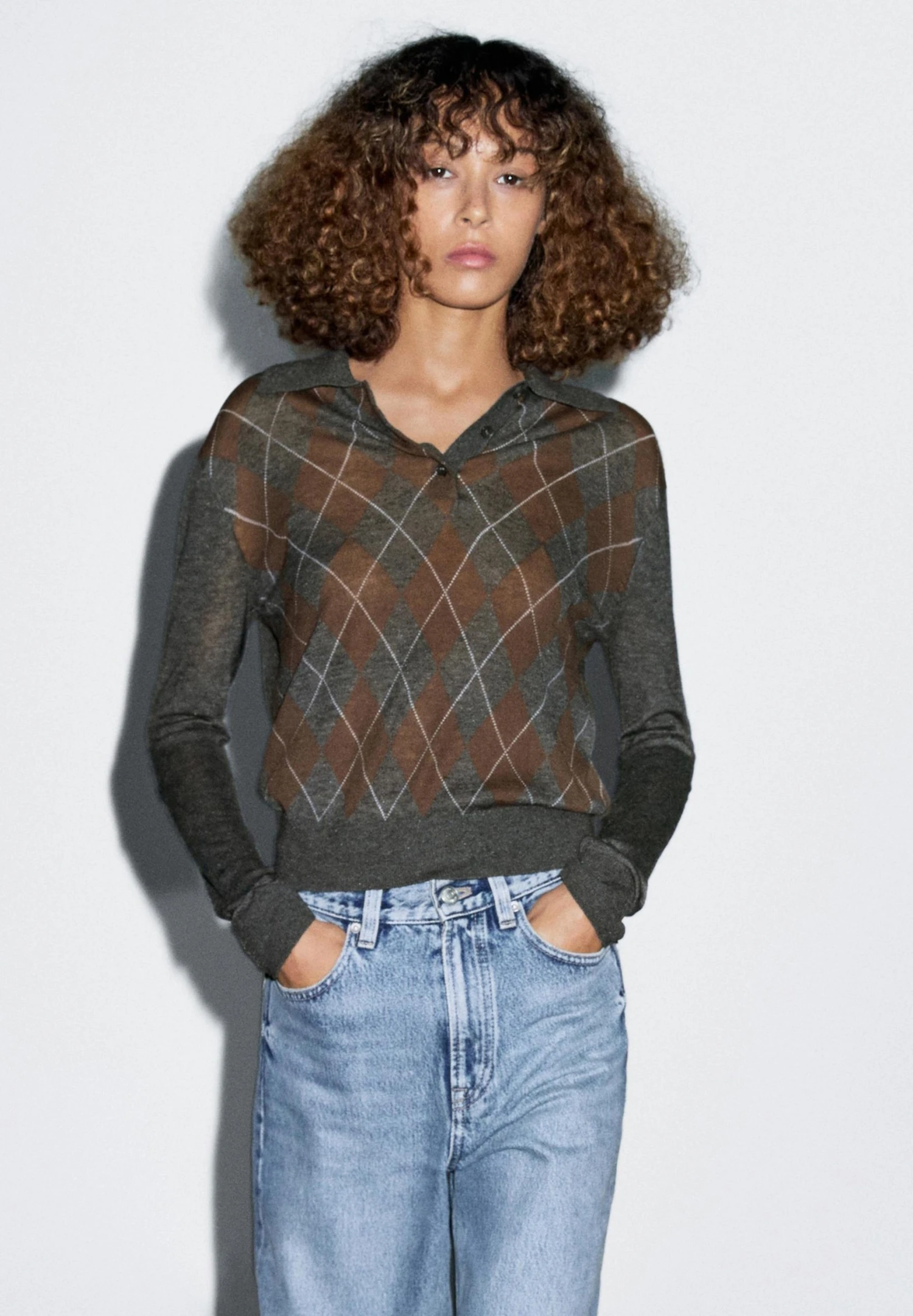 Massimo Dutti POLO COLLAR WITH DIAMOND DETAIL - Polo Shirt - Dark Grey 3 Massimo Dutti POLO COLLAR WITH DIAMOND DETAIL - Polo Shirt - Dark Grey