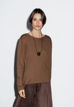 Massimo Dutti BOAT NECK LONG SLEEVE - Jumper - Dark Brown