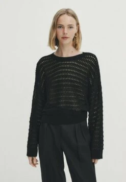 Massimo Dutti Crew Neck Open - Jumper - Black