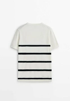 Massimo Dutti Stripe Textured - Print T-Shirt - Beige -Massimo Dutti Shop 233f4bb036ce46b8a173b5fb6c0df88b