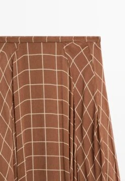 Massimo Dutti LONG FLOWING WITH CHECKED DETAIL - Maxi Skirt - Brown -Massimo Dutti Shop 239a7ee477e84b22b85a51337607ebf0