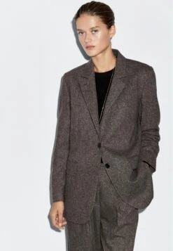 Massimo Dutti YARN EFFECT - Blazer - Dark Brown