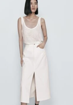 Massimo Dutti High-Waist - Denim Skirt - Beige