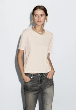 Massimo Dutti FADED CREW NECK - Basic T-shirt - Stone