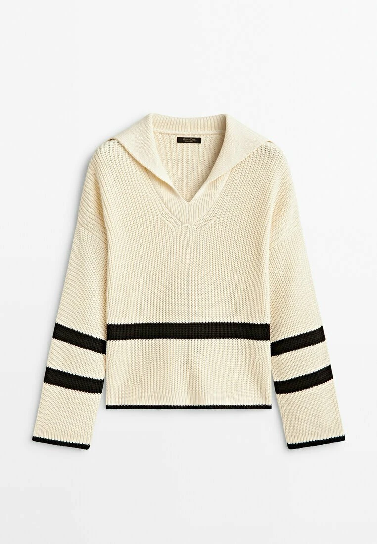 Massimo Dutti Striped With Polo Collar - Jumper - Beige 13 Massimo Dutti Striped With Polo Collar - Jumper - Beige - Image 11