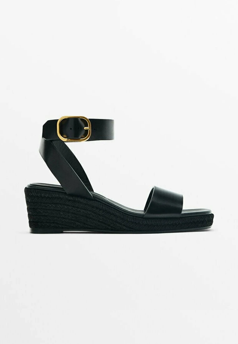 Massimo Dutti With Buckled Strap - Wedge Sandals - Black 9 Massimo Dutti With Buckled Strap - Wedge Sandals - Black - Image 7