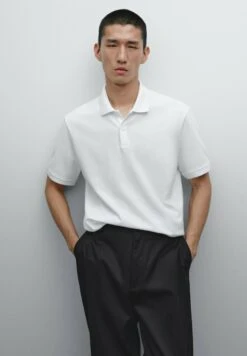 Massimo Dutti MICRO TEXTURED PIQUÉ POLO NECK - Polo Shirt - White