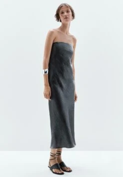 Massimo Dutti FLOWING STRAPLESS MIDI - Day Dress - Silver-coloured