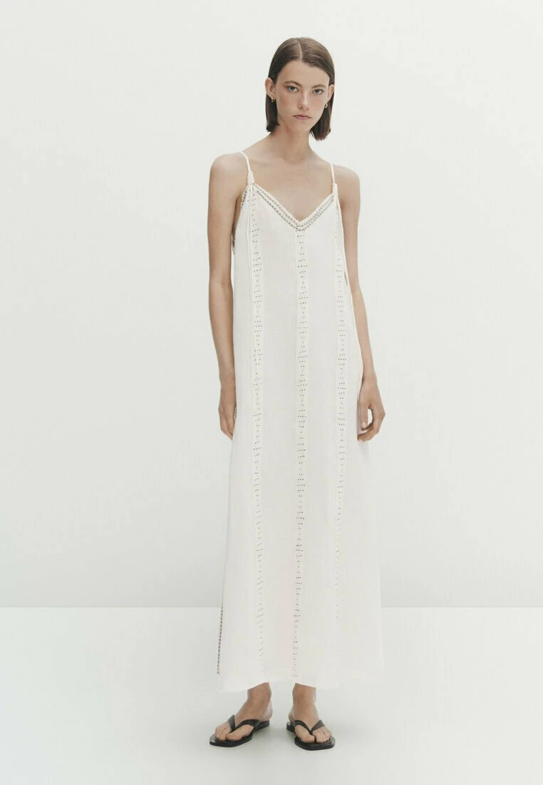 Massimo Dutti With Straps And Embroidery Detail - Maxi Dress - White 3 Massimo Dutti With Straps And Embroidery Detail - Maxi Dress - White