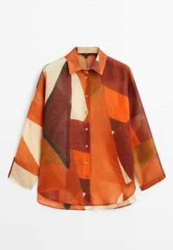 Massimo Dutti With Geometric Print - Button-Down Blouse - Orange -Massimo Dutti Shop 2664e71ec2644c47a1ed7a80a6f1c40b