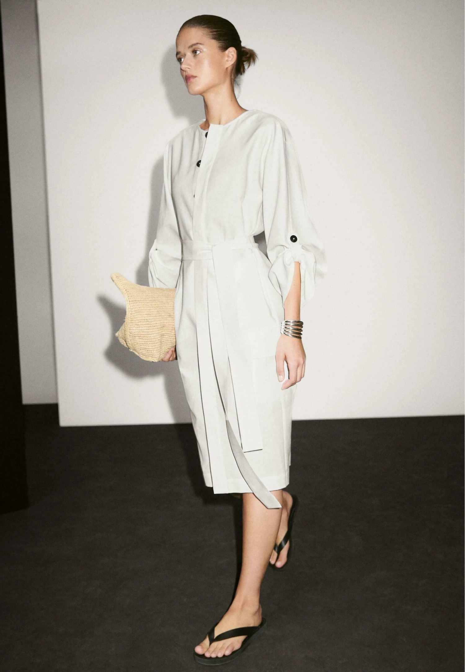 Massimo Dutti CONTRAST BUTTONS WITH BELT - Shirt Dress - WHITE 4 Massimo Dutti CONTRAST BUTTONS WITH BELT - Shirt Dress - WHITE - Image 2