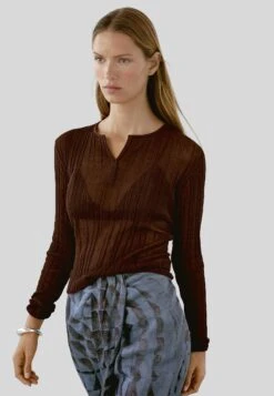 Massimo Dutti LONG SLEEVE RIBBED - Top - Bordeaux